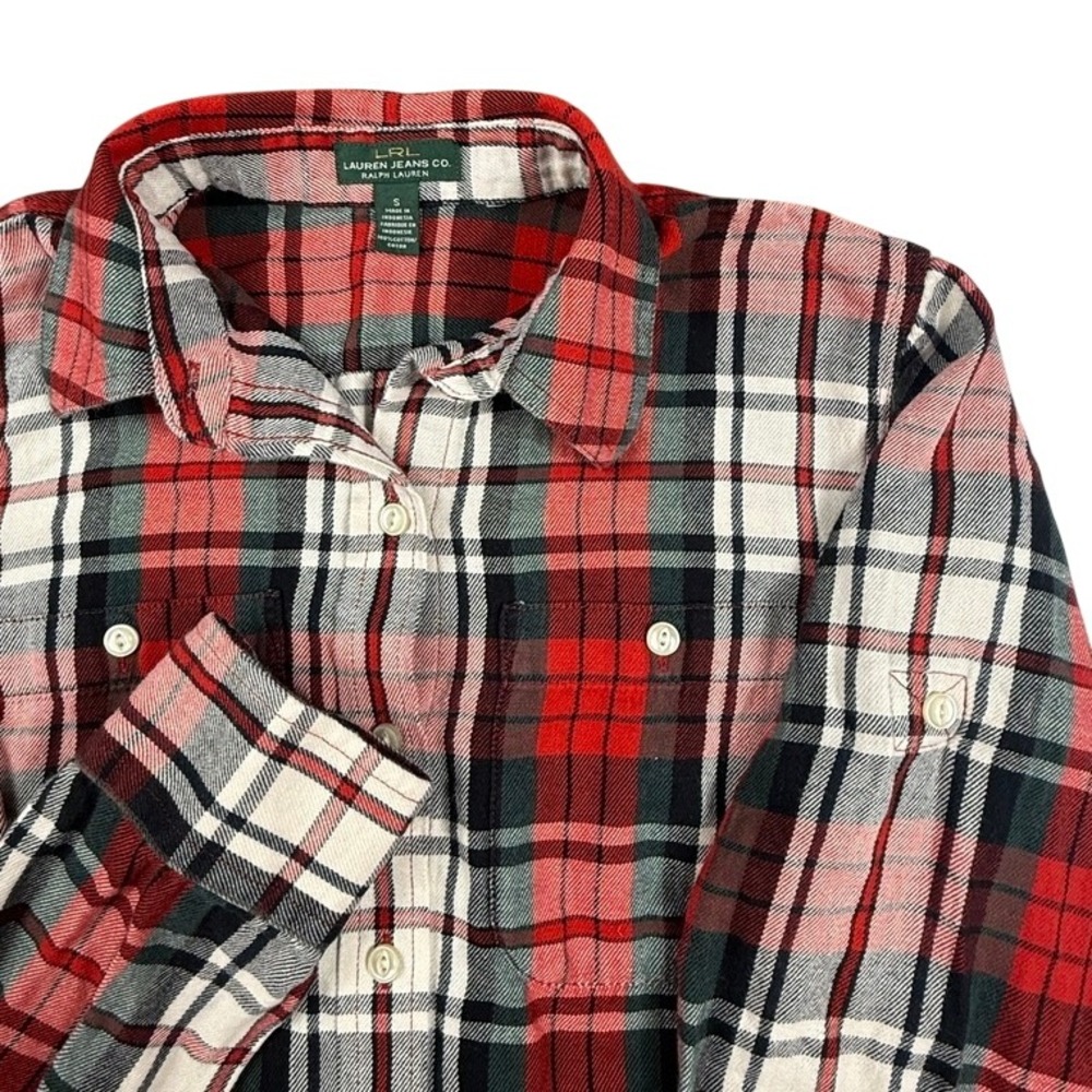 Lauren Ralph Lauren Red Plaid Flannel Button Down Roll Tab Shirt Small